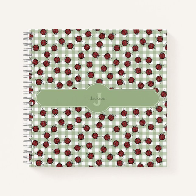 Green Gingham Ladybug Name Notebook  (Front)