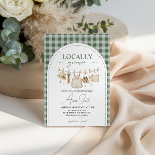 Green Gingham Locally Grown Baby Shower Invite
