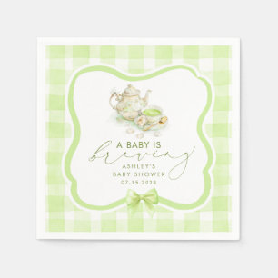 Green Gingham Matcha Tea Party Baby Shower Napkin