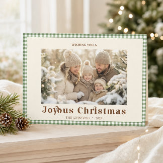 Green Gingham Merry Christmas Photo Folded Card