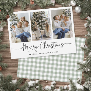 Green Gingham Minimalist Photo Christmas Holiday Card