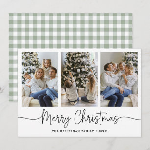 Green Gingham Minimalist Photo Christmas Holiday Card