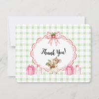 Green Gingham Mouse Baby Shower-Thank You Card