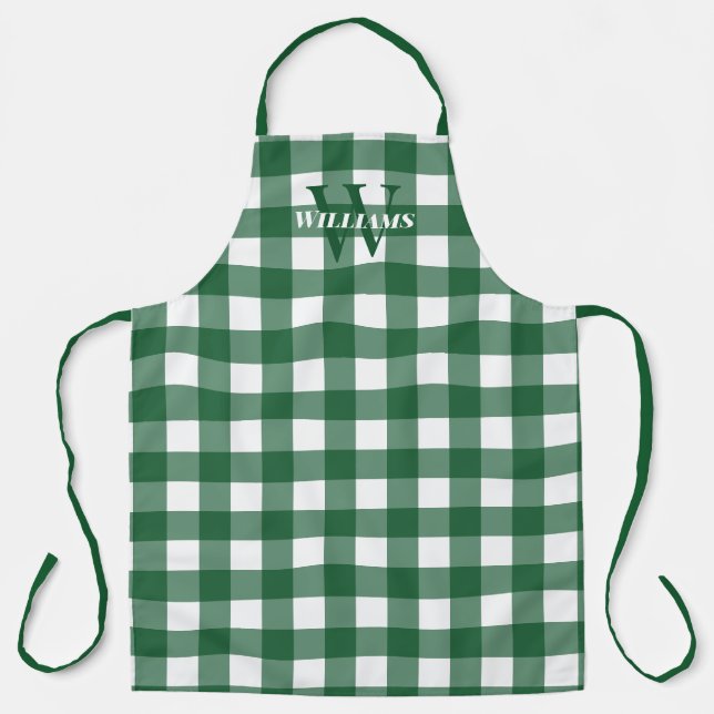 Green Gingham Name & Initial Apron (Front)