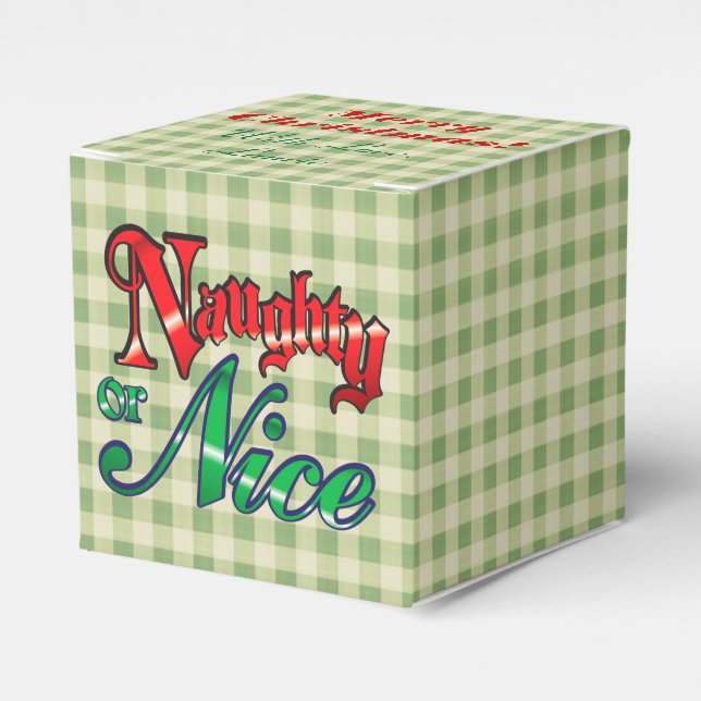 Green Gingham Naughty or Nice Christmas Favour Box (Front Side)