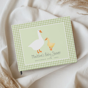 Green Gingham Neutral Silly Goose Cute Baby Shower Guest Book