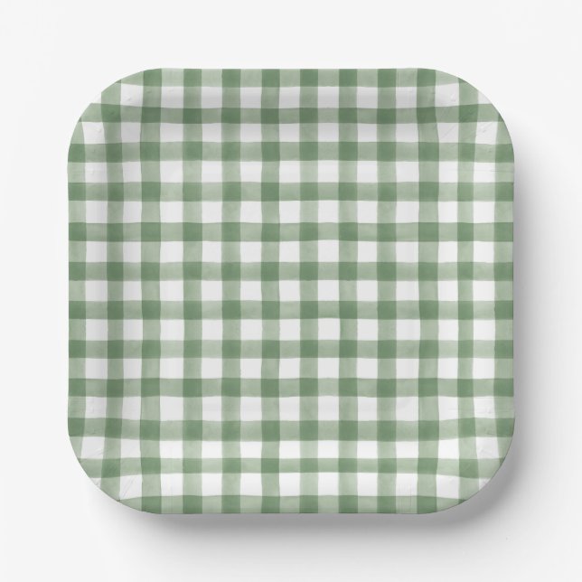 Green Gingham  Paper Plate (Front)