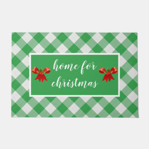 Green Gingham Pattern Home for Christmas Custom Doormat