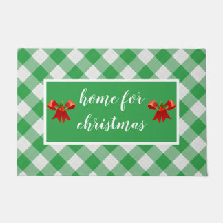 Green Gingham Pattern Home for Christmas Custom Doormat