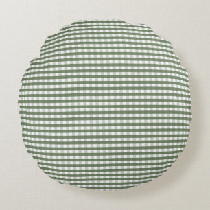 Green Gingham Pattern Round Cushion