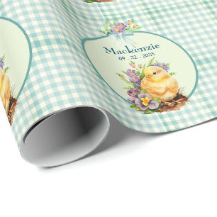 Green Gingham Personalised Birthday Wrapping Paper