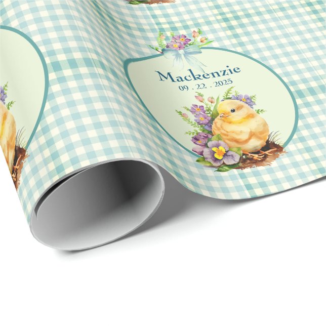 Green Gingham Personalised Birthday Wrapping Paper (Roll Corner)