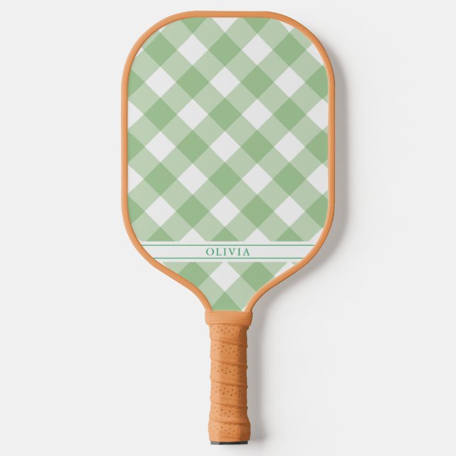 Green Gingham Pickleball Paddle (Front)