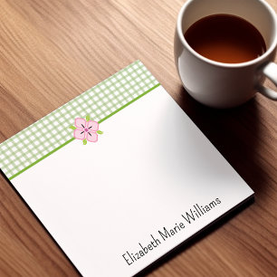 Green Gingham Pink Floral Personalised Post-it Notes