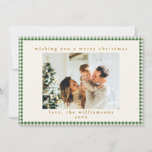 Green Gingham Plaid Custom Photo Letter Christmas Holiday Card