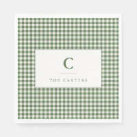 Green Gingham Plaid Family Name Monogram Initial