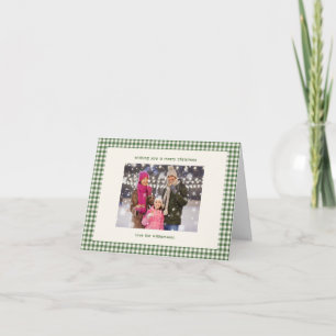 Green Gingham Plaid Folded Photo Merry Christmas Holiday Card