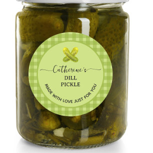 Green gingham plaid Homemade dill pickle Classic Round Sticker