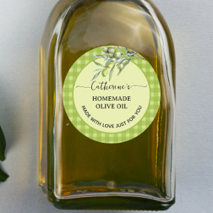Green gingham plaid Homemade olive oil Classic Round Sticker