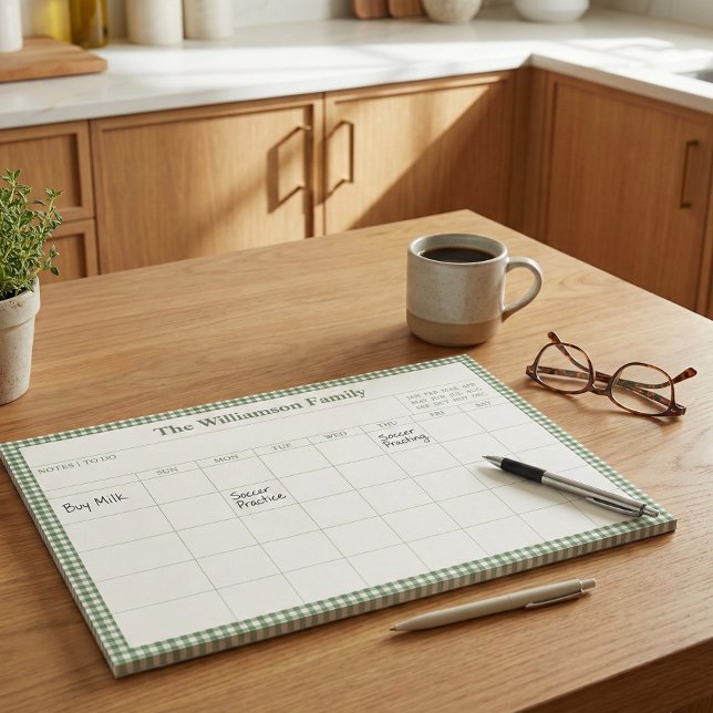 Green Gingham Plaid Month Family Planner Calendar  Notepad (Creator Uploaded)