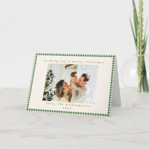 Green Gingham Plaid Photo Christmas Blank Folded Card