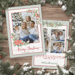 Green Gingham Plaid Photo Merry Christmas Holiday Card