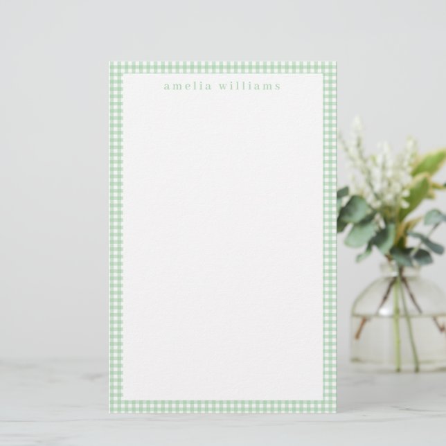 Green Gingham Plaid Stationery (Standing Front)