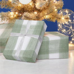 Green Gingham Plaid Watercolor Photo Christmas Wrapping Paper