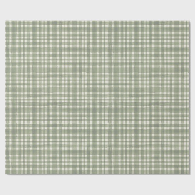 Green Gingham Plaid Wrapping Paper (Flat)