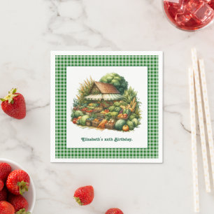 Green Gingham Produce Stand - Farmers Market Party Napkin