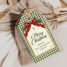 Green Gingham Red Bow Christmas Holiday Party