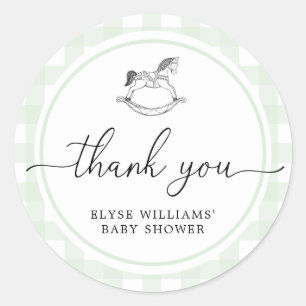 Green Gingham Rocking Horse Shower Favour Sticker