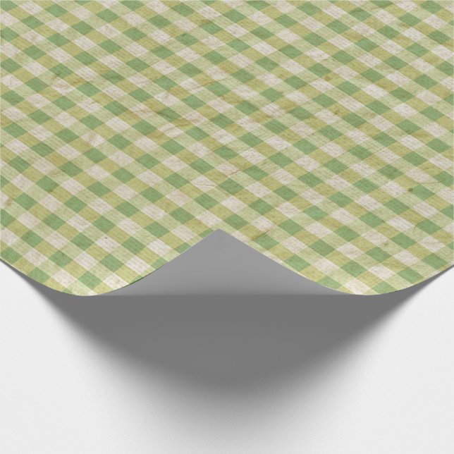 Green gingham rustic effect wrapping paper (Corner)