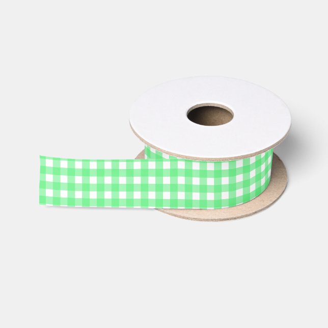 Green gingham satin ribbon (Spool)