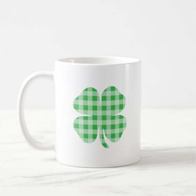 Green Gingham Shamrock Coffee Mug (Left)