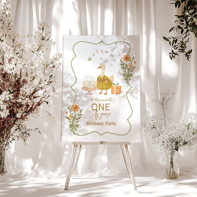  Green Gingham Silly Goose 1st Birthday Acrylic Sign (Creator Uploaded)