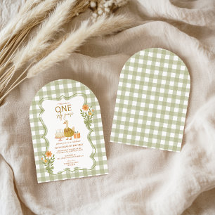 Green Gingham Silly Goose 1st Birthday Invitation