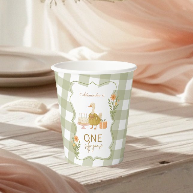  Green Gingham Silly Goose 1st Birthday Paper Cups (Creator Uploaded)
