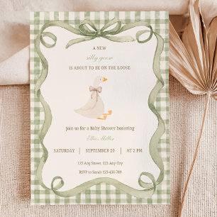 Green Gingham Silly Goose Baby Shower Invitation 