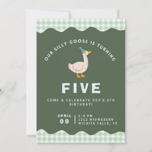 Green Gingham Silly Goose Birthday Invitation