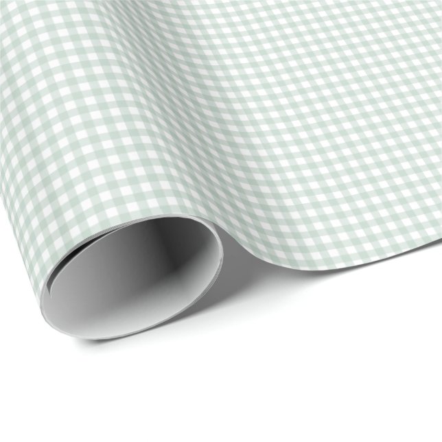 Green gingham simple cute small checks plaid wrapping paper (Roll Corner)