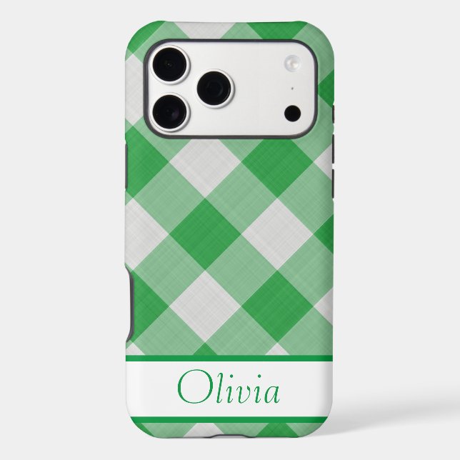 Green Gingham Simple Name Minimalistic (Back)