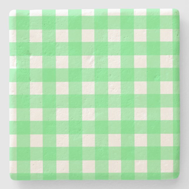 Green gingham stone coaster (Front)