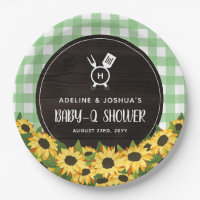 Green Gingham & Sunflowers Rustic Baby-Q Shower