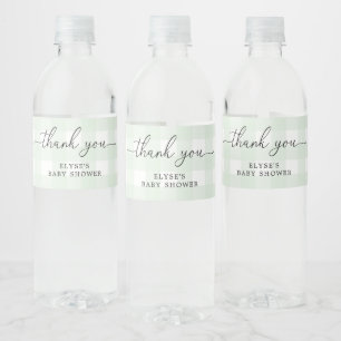 Green Gingham Thank You Favour Water Bottle Label
