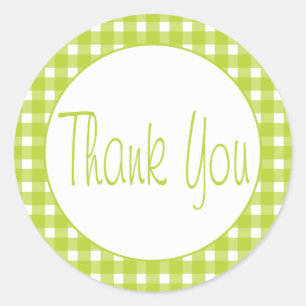 Green Gingham Thank You Plaid Checks Wedding Classic Round Sticker