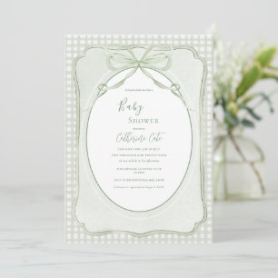 Green Gingham Vintage Baby Shower Invitation