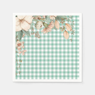 Green Gingham Wildflower Napkins