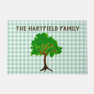 Green Gingham with Tree Door Mat