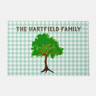 Green Gingham with Tree Door Mat